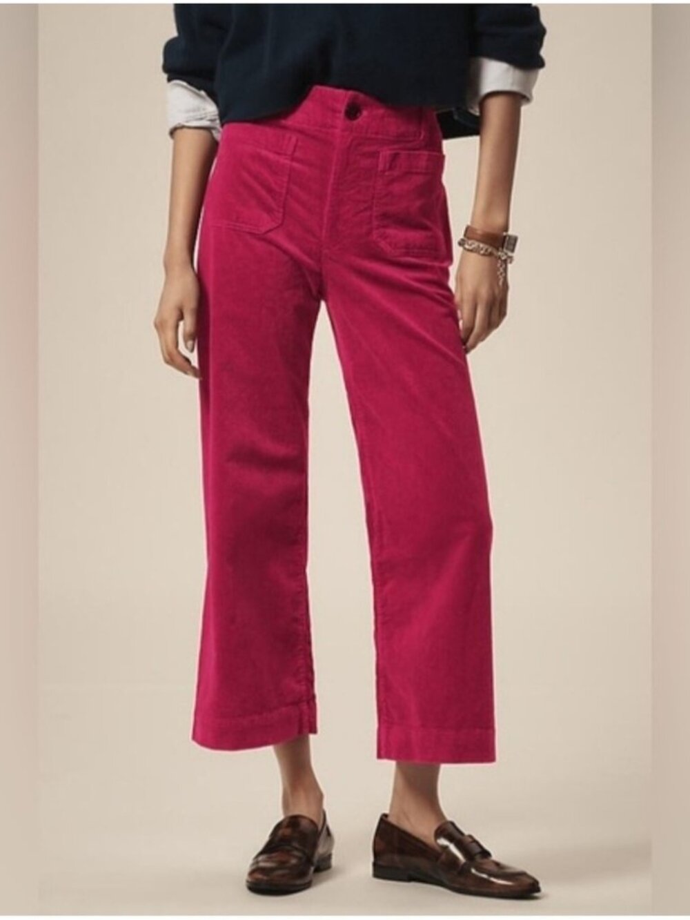 Maeve Wide-Leg Corduroy Pants in Deep Berry Red